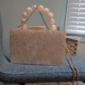 Amazon Peach Marbled Acrylic Box Clutch with Beaded Handle